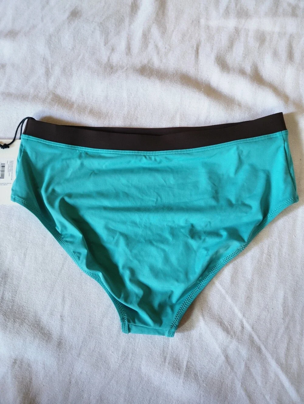 NWT STAUD Devon High Rise Bikini Bottom L Teal Chocolate Brown $95